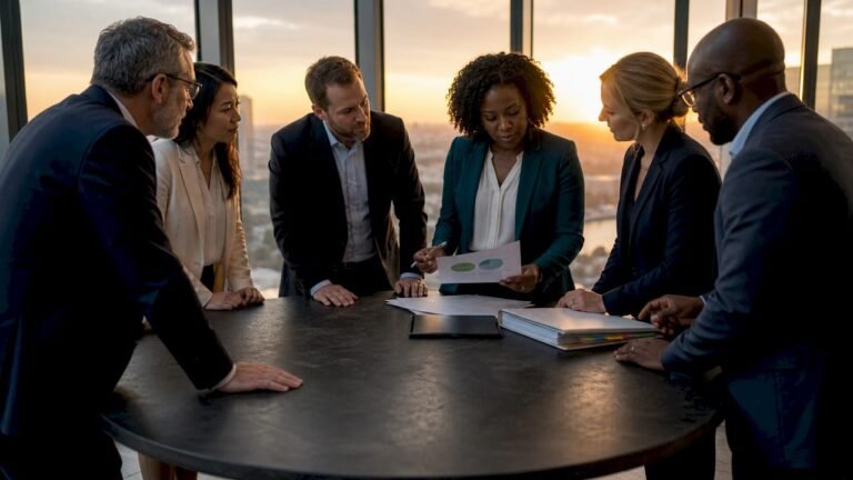 Board members discussing ESG corporate governance reports