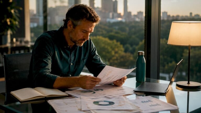 Analyst reviewing ESG benchmark reports