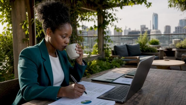 Finance professional reviewing ESG and financial data