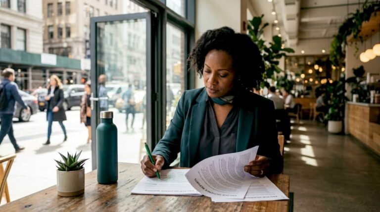Compliance officer reviewing ESG due diligence reports