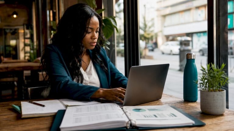 Finance professional working on ESG reports