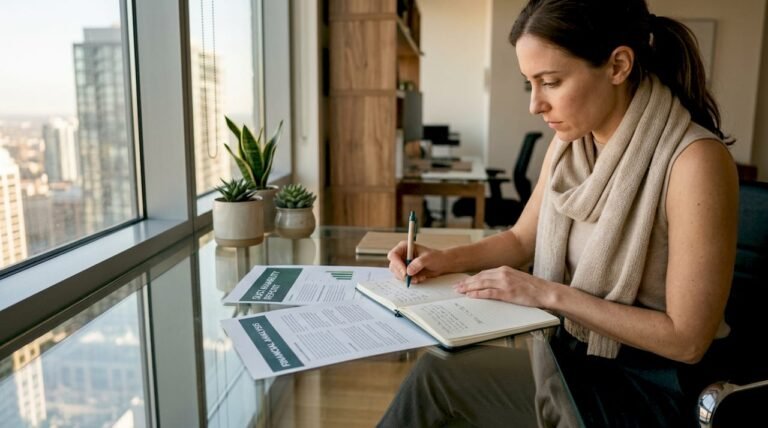 Financial analyst reviewing ESG and financial reports