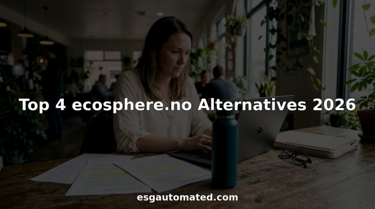Analyst working on ESG report at meeting table